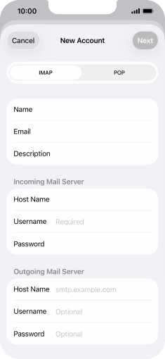Press Username and key in the username for your email account.