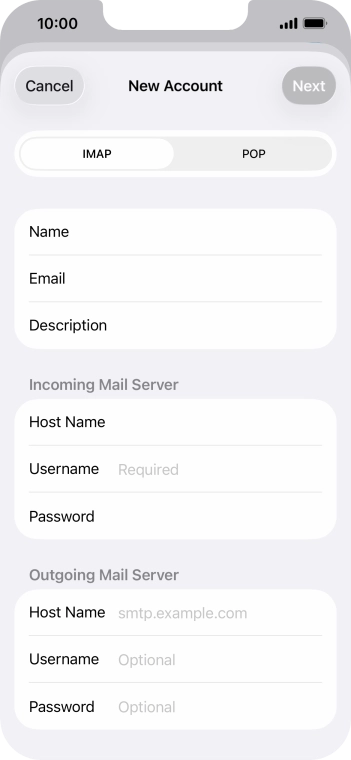 Press Username and key in the username for your email account.
