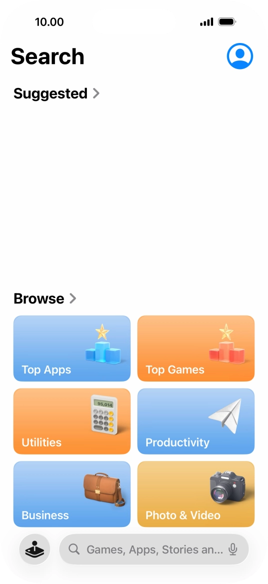 Press the search field and key in the name or subject of the required app.