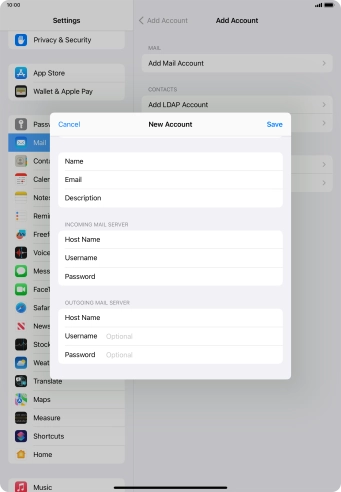 Press Username and key in the username for your email account.