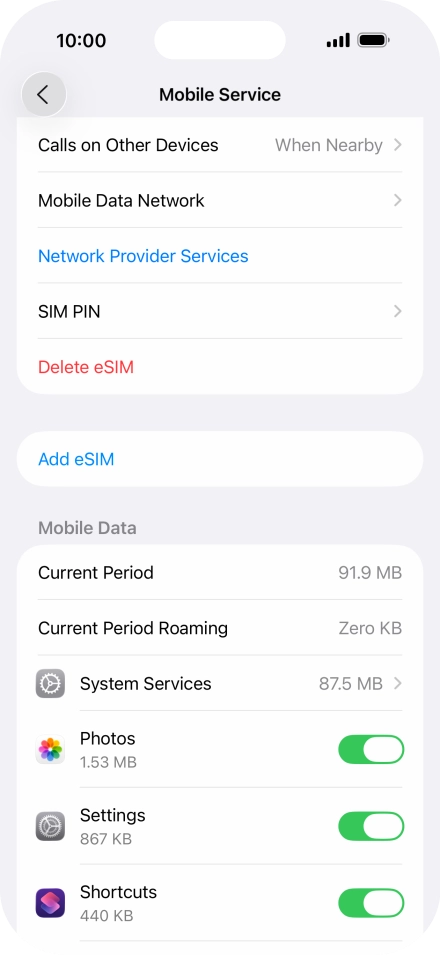 Press the indicators next to the required applications to turn the function on or off.
