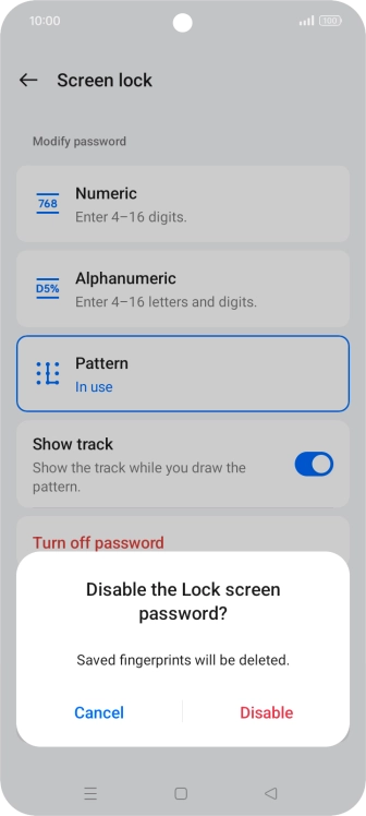 Press Disable and key in the additional phone lock code you created earlier.