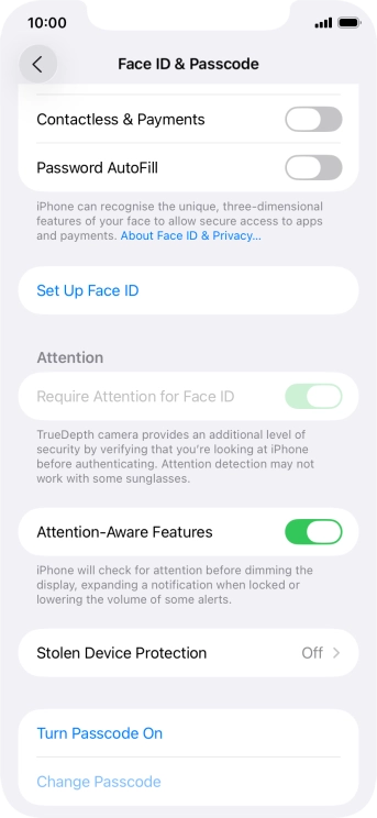Press Turn Passcode On and key in a phone lock code of your own choice twice.