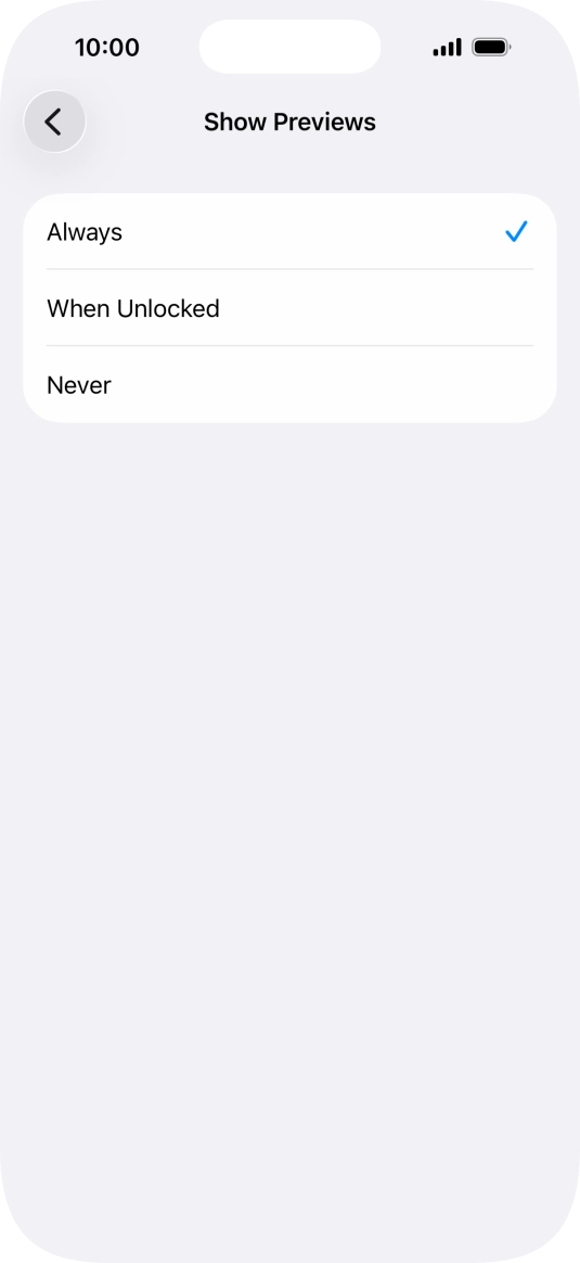 To select notification preview on the lock screen, press Always.