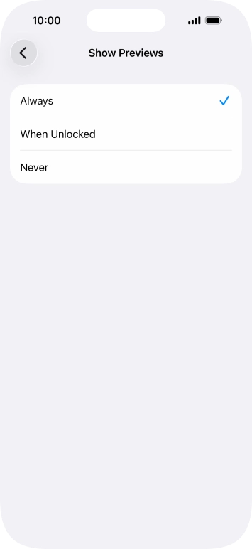 To select notification preview on the lock screen, press Always.