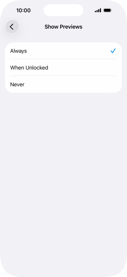 To select notification preview on the lock screen, press Always.