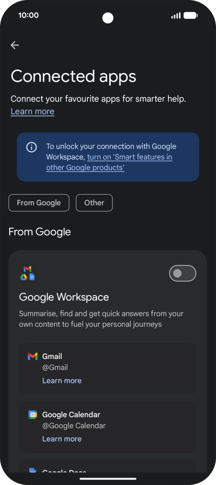 Press the indicator next to the required extension to turn on the function.