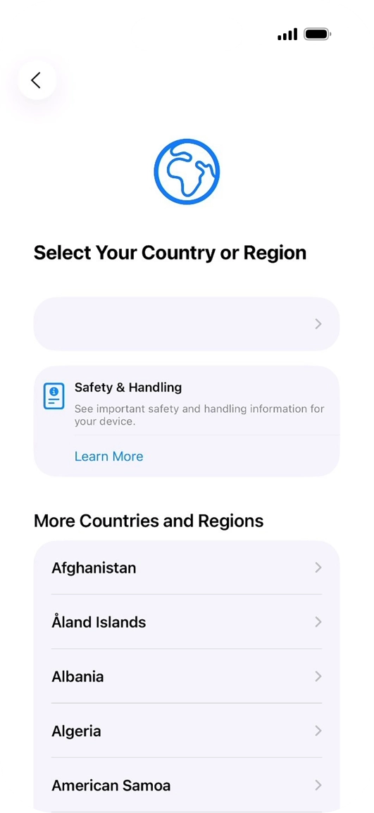 Press the required country or area.