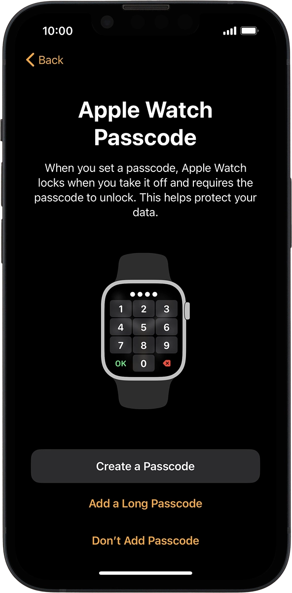 On your phone: Follow the instructions on the screen to turn on use of phone lock code or press Don't Add Passcode.