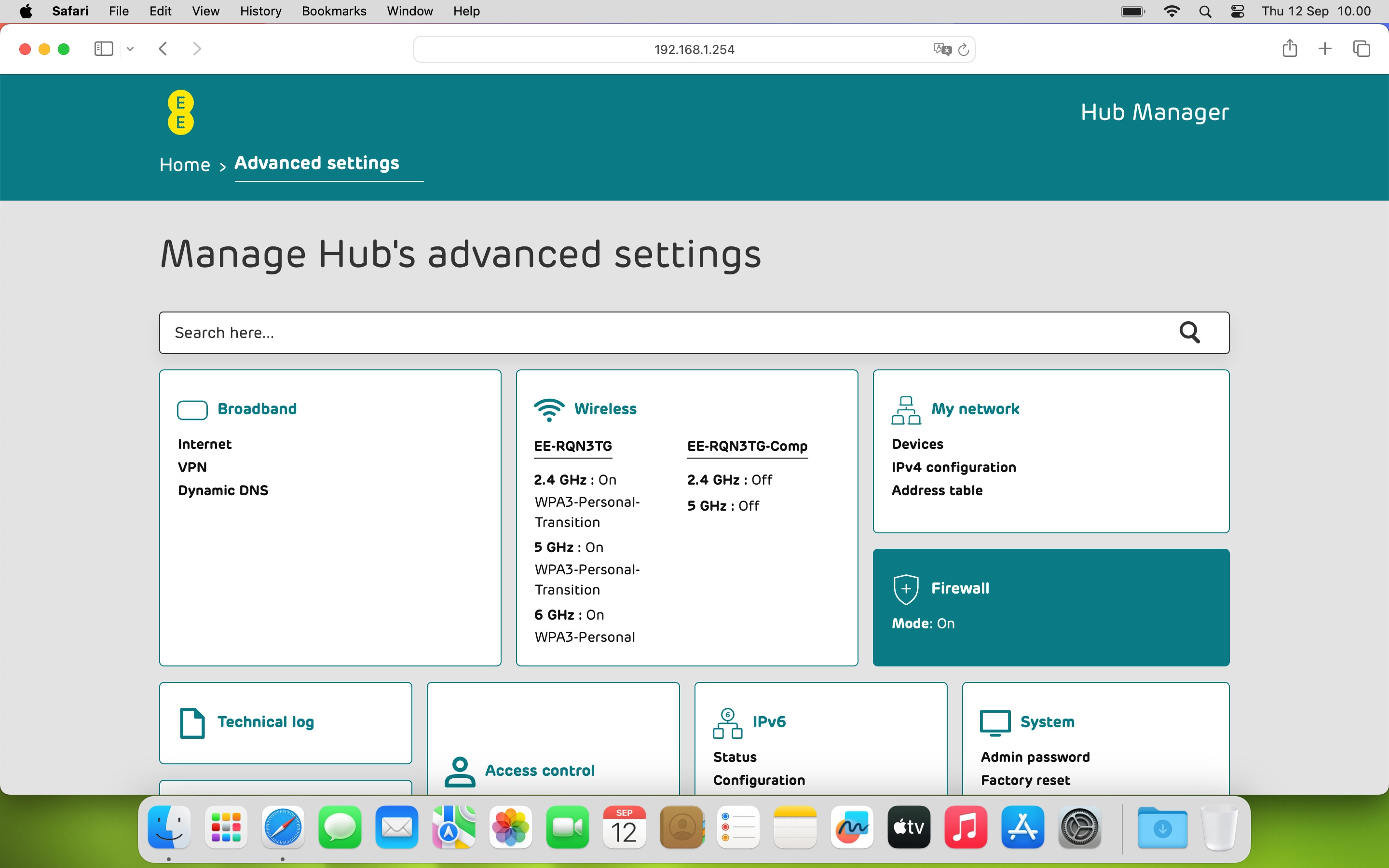 Click Broadband and, if required, follow the instructions on the screen to key in the administrator password.