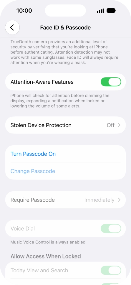 Press Turn Passcode On and key in a phone lock code of your own choice twice.
