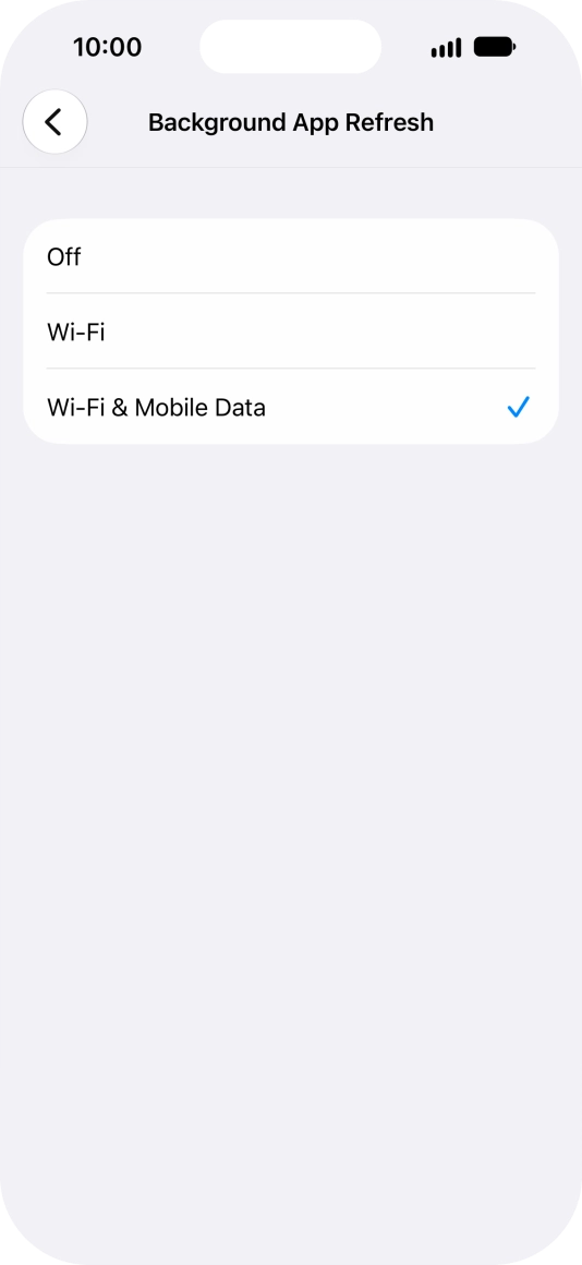 To turn off background refresh of apps, press Off.