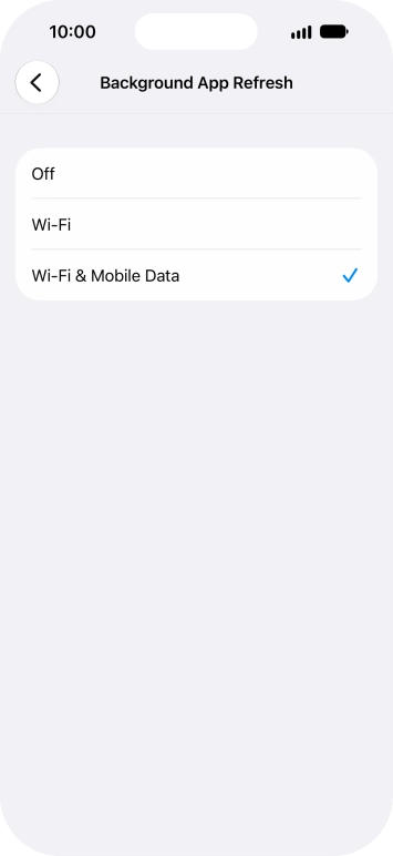 To turn off background refresh of apps, press Off.