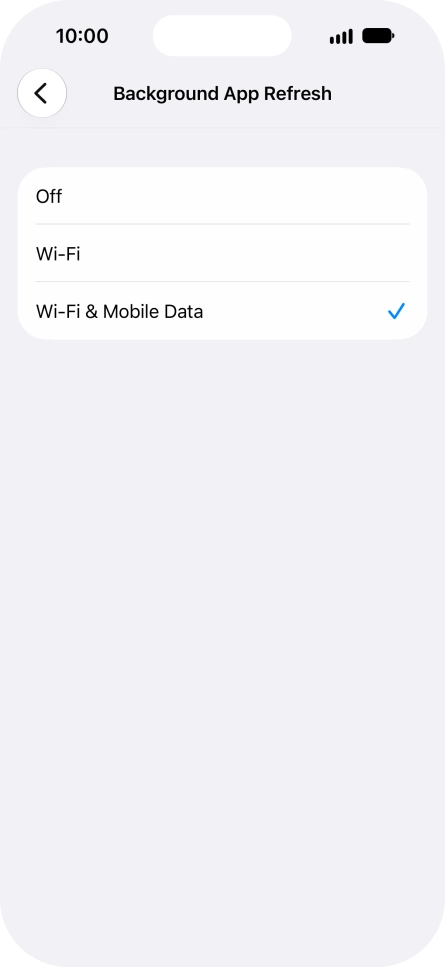 To turn off background refresh of apps, press Off.