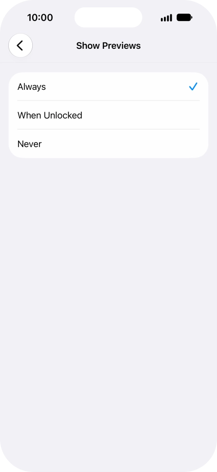 To select notification preview on the lock screen, press Always.
