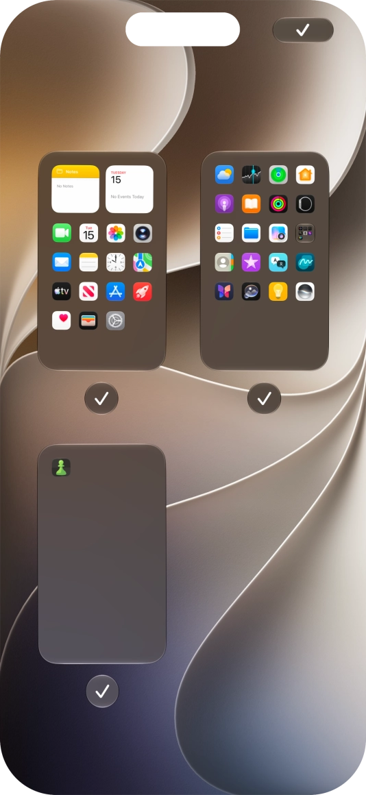 Press the fields below the required home screen pages to select or deselect them.