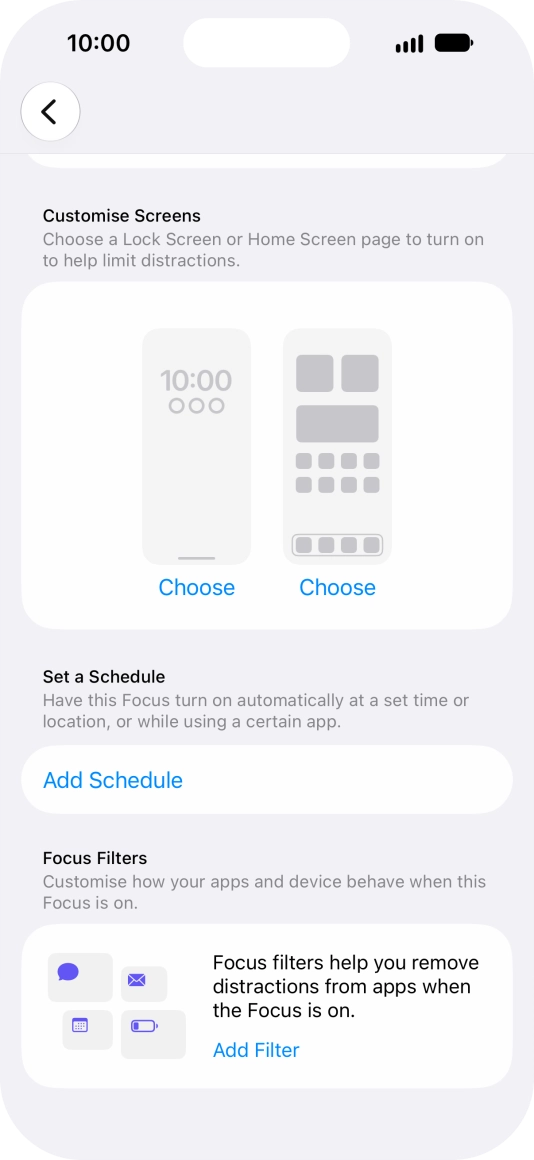 Press Add Schedule and follow the instructions on the screen to select settings for automatic activation of Do Not Disturb.