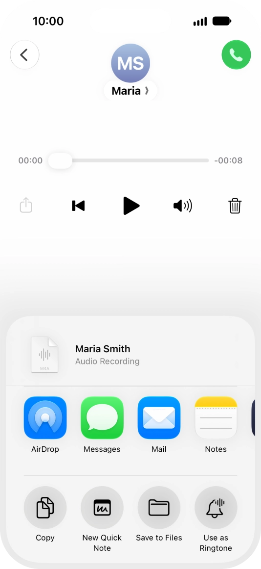 Press the required setting and follow the instructions on the screen to share or save the message.