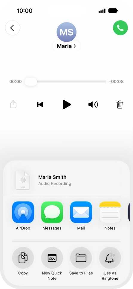 Press the required setting and follow the instructions on the screen to share or save the message.