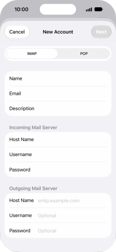 Press Host Name and key in the name of your email provider's outgoing server.