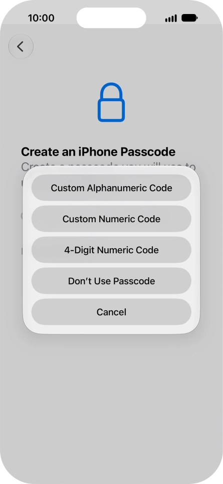 Follow the instructions on the screen to turn on use of phone lock code or press Don't Use Passcode.