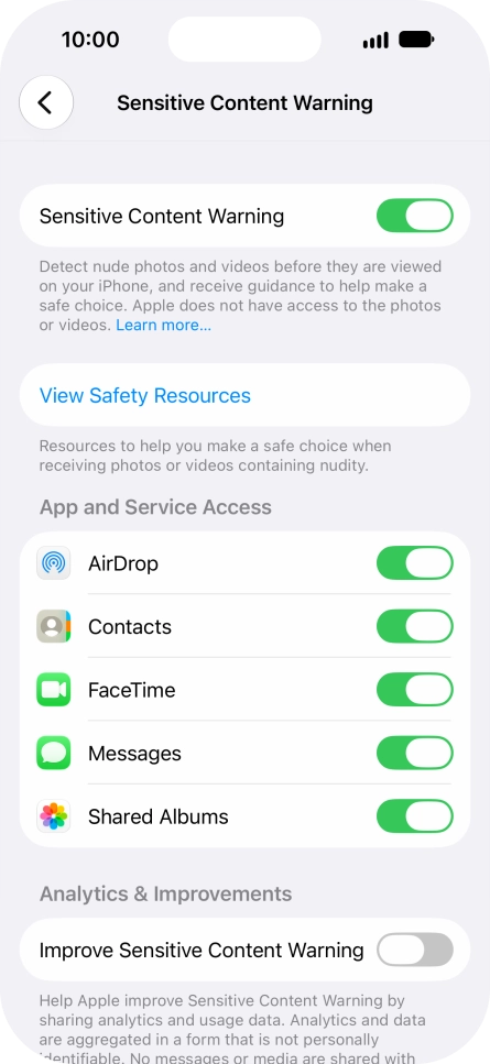 Press the indicators next to the required applications to turn the function on or off.