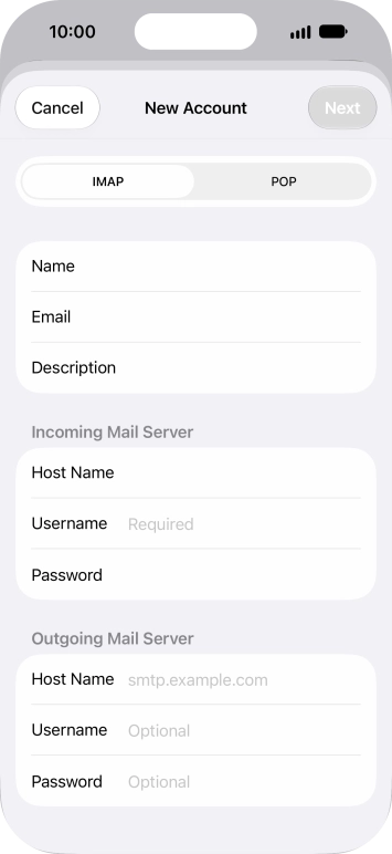 Press Username and key in the username for your email account.