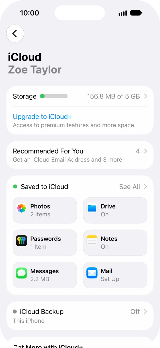Press iCloud Backup.