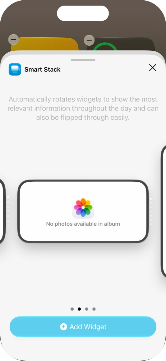 Slide your finger right or left on the screen to select the required widget size.