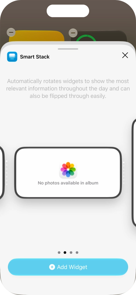 Slide your finger right or left on the screen to select the required widget size.