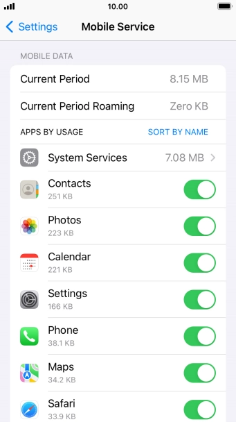Press the indicators next to the required applications to turn the function on or off.