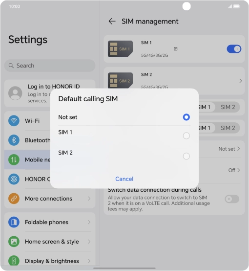 Press the required setting.