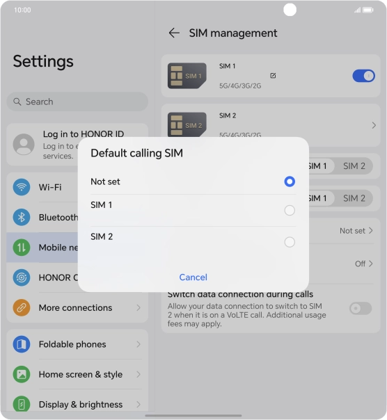 Press the required setting.