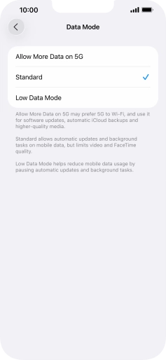 Press the required setting.