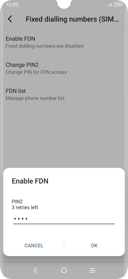 Key in your PIN2 and press OK. The default PIN2 is 0000.