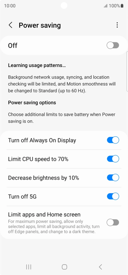 Press the indicators next to the required settings.
