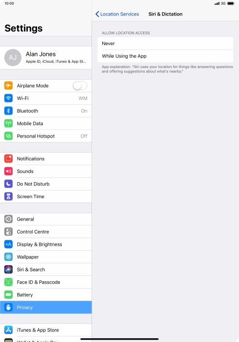 Press the required setting to turn the function on or off.