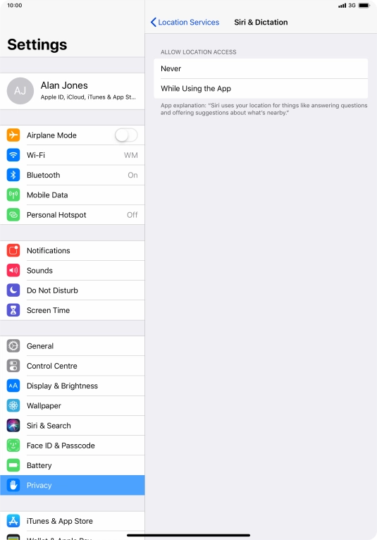 Press the required setting to turn the function on or off.