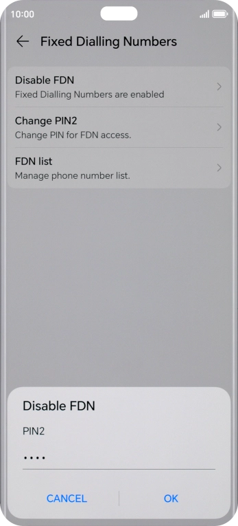 Key in your PIN2 and press OK. The default PIN2 is 0000.