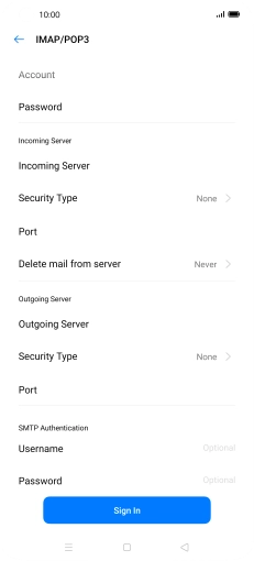 Press Username and key in the username of your email provider's outgoing server.
