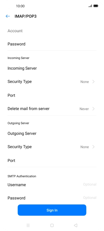 Press Username and key in the username of your email provider's outgoing server.