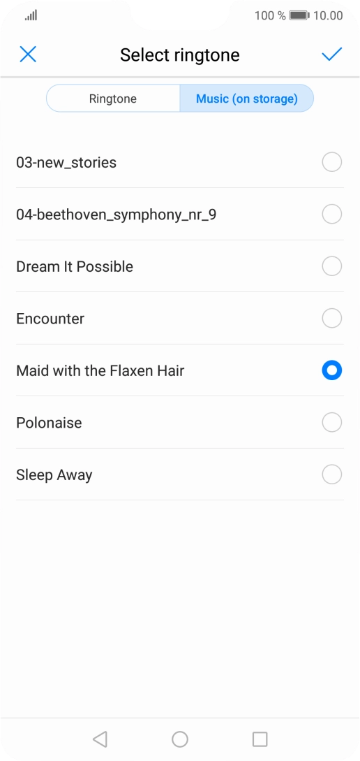 Once you've found a ring tone you like, press the confirm icon.