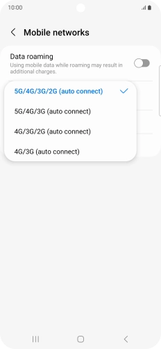 Press the required network mode.