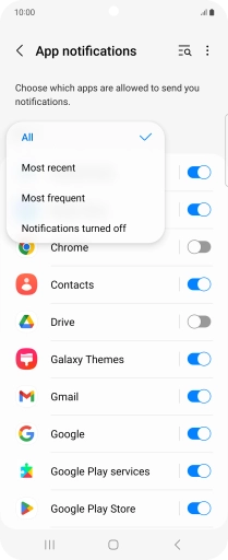 Press the required setting.