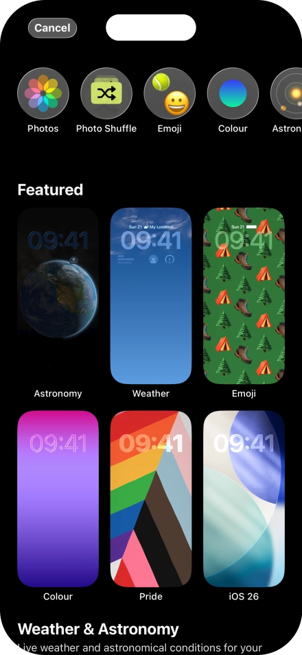 Press the required category and follow the instructions on the screen to select the required background image.