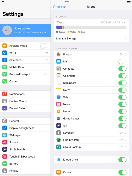 Press iCloud Backup.