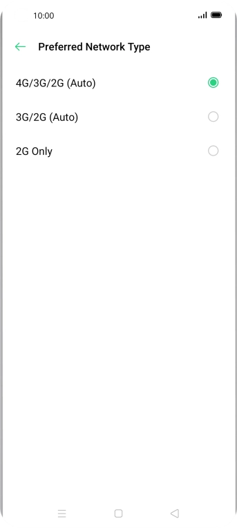 Press the required network mode.