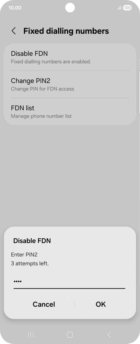 Key in your PIN2 and press OK. The default PIN2 is 0000.