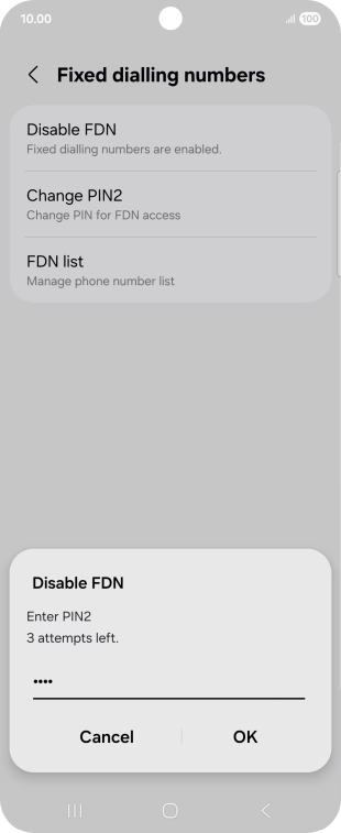 Key in your PIN2 and press OK. The default PIN2 is 0000.