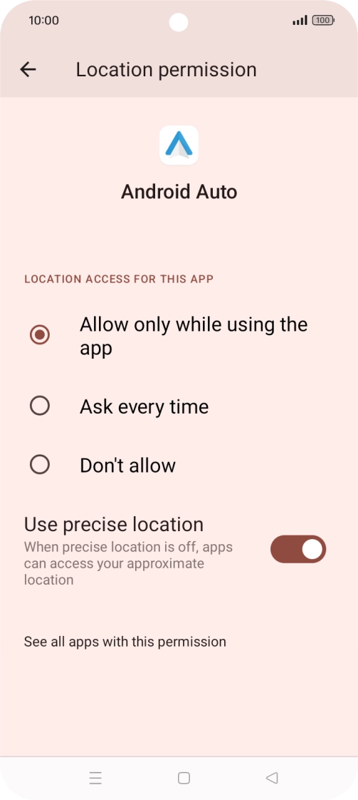 Press the required setting.